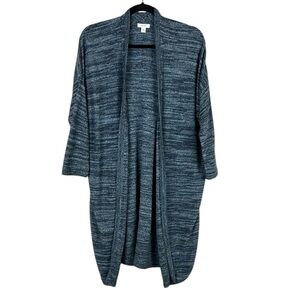 J Jill Pure Jill Cotton Linen Open Front Oversized Cardigan Sweater Small Blue